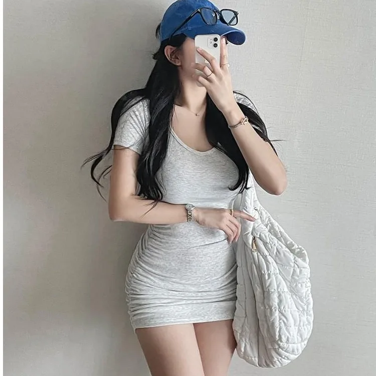 Ele U-Ne Busto bajo Sexy Slim-Fit Wrap-Tight ort Dr Diseño de mujer Plisado que cubre la cintura Body-Contouring Dr