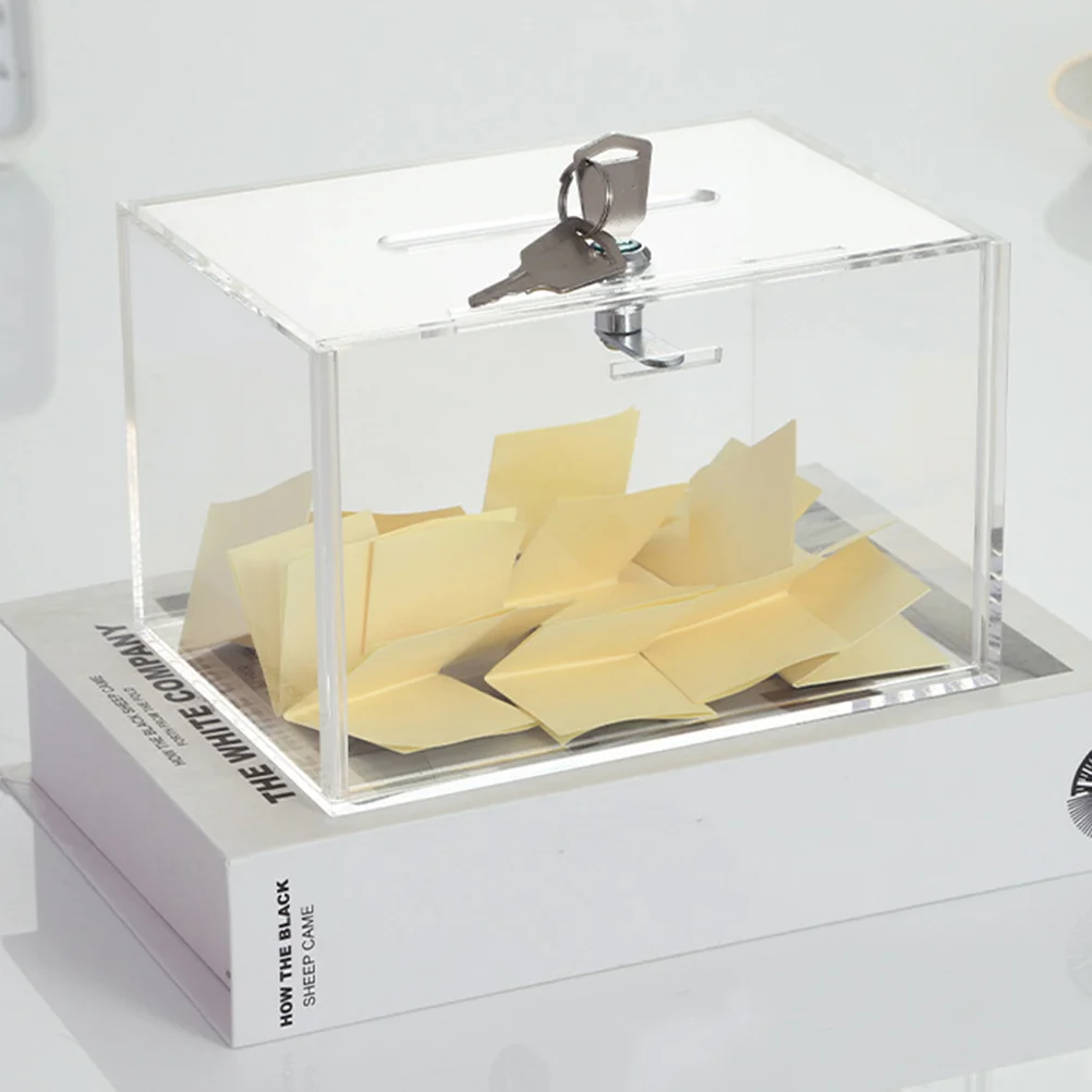 

1pc Clear Acrylic Donation Box With Lock Fundraising Suggestion Voting Collection Container Multi-Functional Letter Complain Box