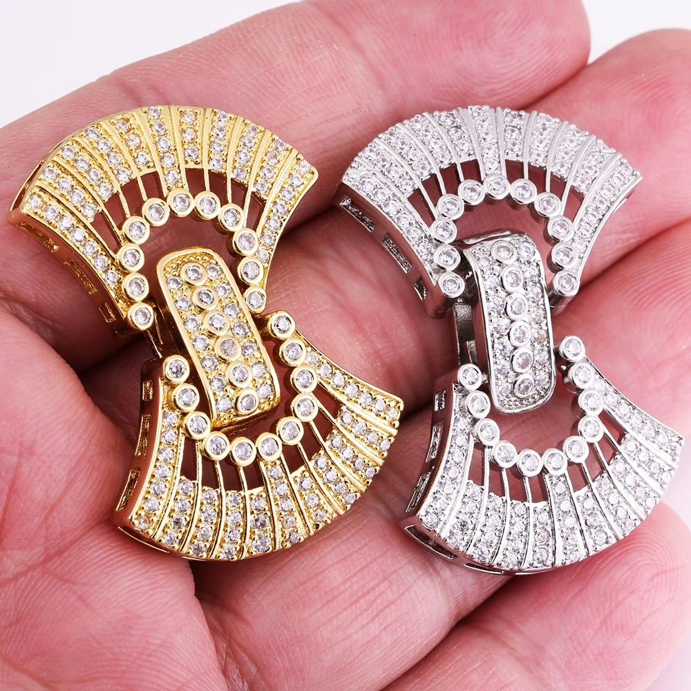 Juya Micro Pave Zircon 18K Gold Plated Decorative Connector Fastener Clasps For DIY Women Needlework Beads Pearls Jewelry Making