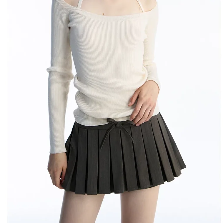 

2024 Summer korean fashion white pleated skirts y2k clothes black mini skirts for women high waisted skirt with shorts front tie