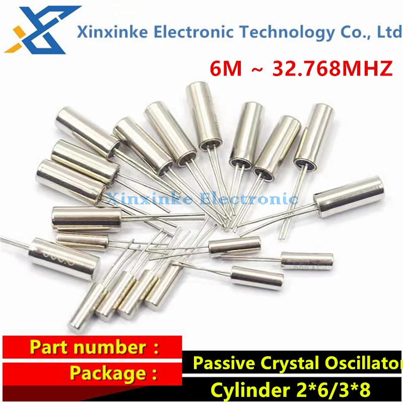 100PCS 2*6MM/3*8mm 6M 8M 12M 16M 20M 26M 27M 32.768K 2x6 Cylindrical Crystal Oscillator Passive Quartz Crystal Oscillator