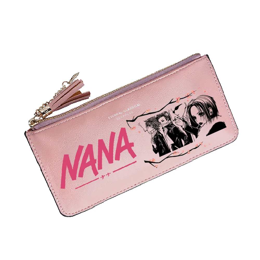 Anime NANA Women Pink Wallet Kwaii ID Card Holder borsa lunga con tasche per monete Pu Leather Money Bag Girls Phone Clutch Bag