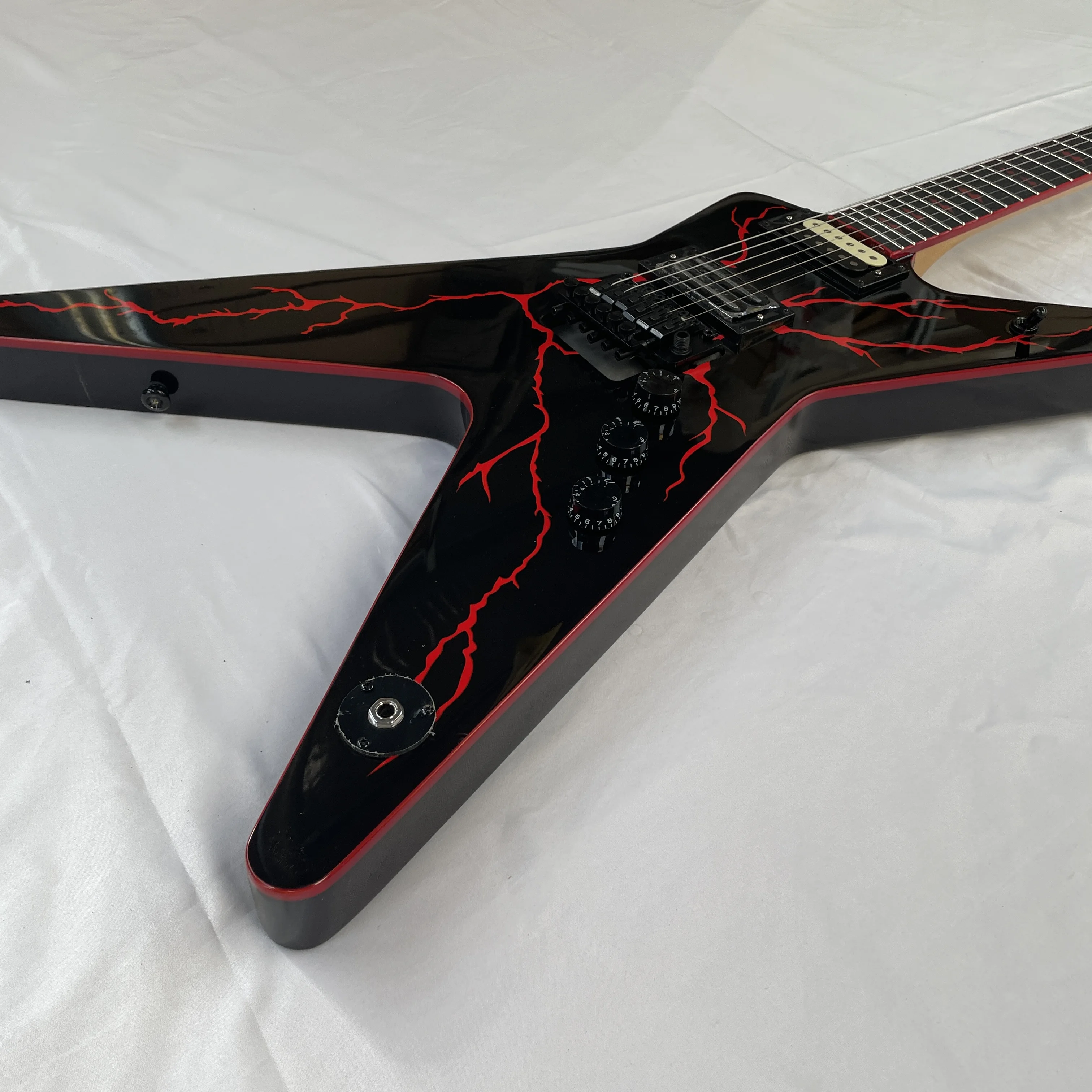 Electric Guitar 6strings Fast Free Ship In Stock black Color Red lighting Guitar Custom