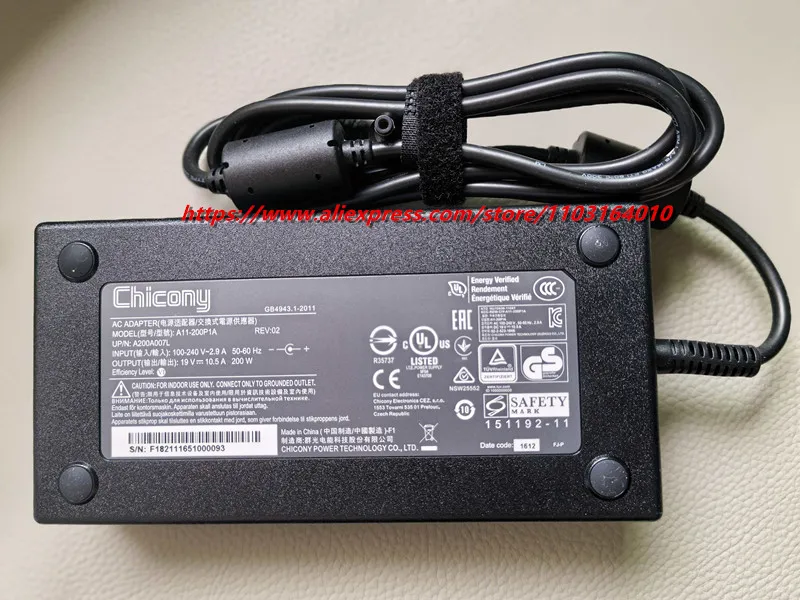 Original Chicony A11-200P1A 19V 10.5A 200W AC DC Adapter Charger