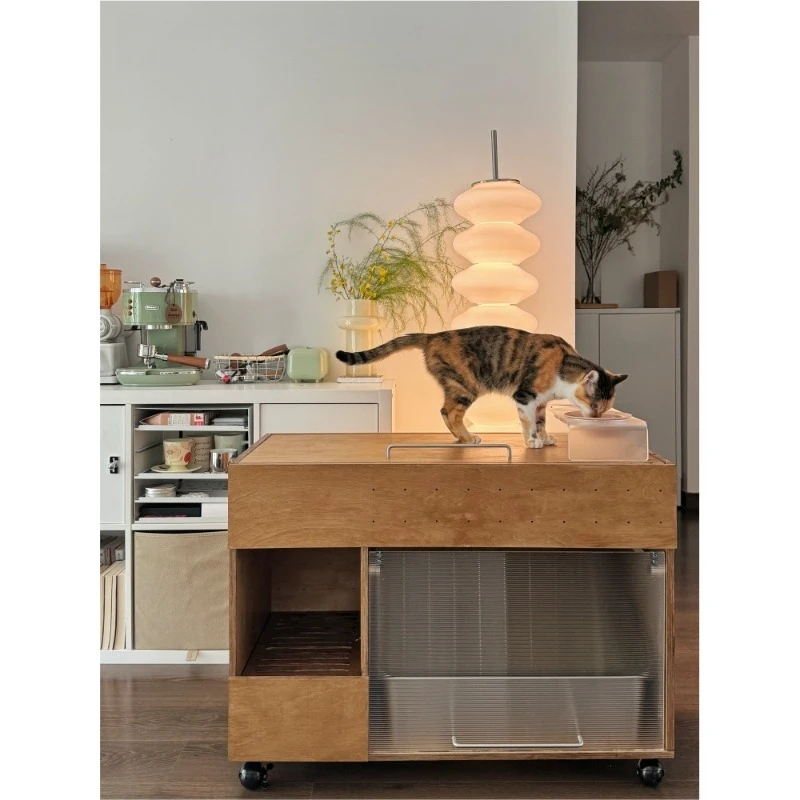 The medieval house cat toilet is splash-proof, and the oversized cat litter box hides the anti-belt litter cat litter cabinet.