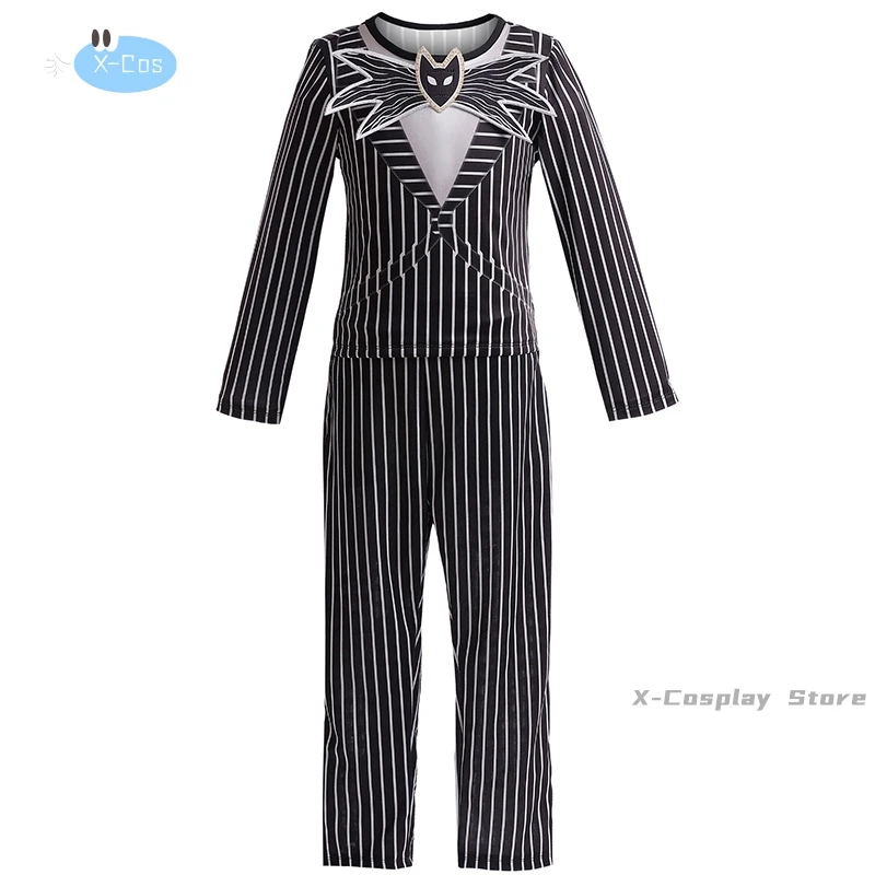 New Children's Wear Christmas Eve Scary Skeleton Jack Cosplay Boys' Striped Two Piece Halloween Character Dress Up Costume