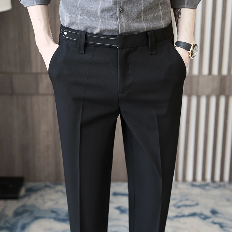 

2023 High Waist Straight Suit Pants Mens New Solid Color Anti Wrinkle Casual Solid Color Pants Business Versatile Trousers Men