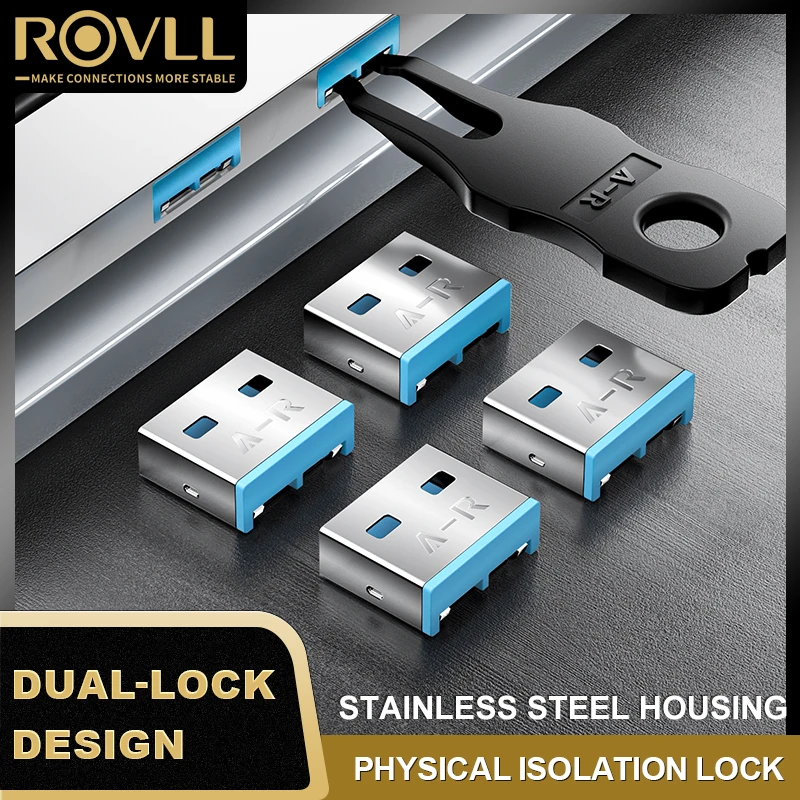 ROVLL USB-poortvergrendeling met sleutel, USB-poortblokker voor computers en laptops, USB-beveiligingsvergrendeling, USB-stofplug, herbruikbaar
