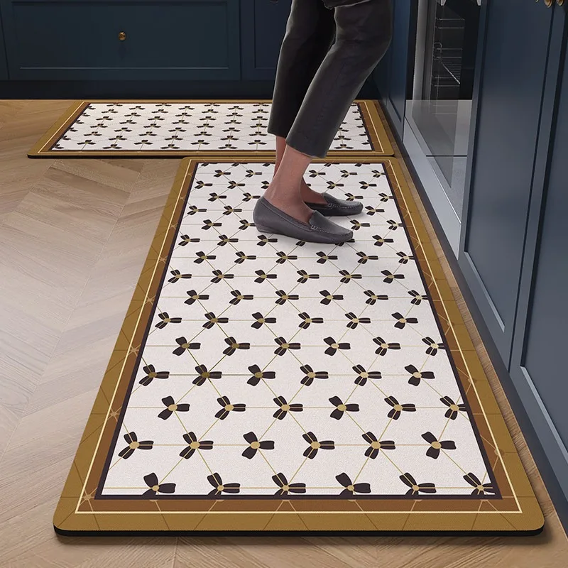 Geometric Pattern Kitchen Floor Mat PVC Oil-proof Waterproof Leather Washable Mats Non-slip Long Rug Free Cut Alfombra De Cocina