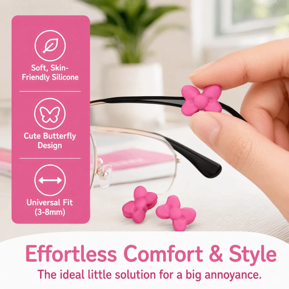 2Pcs Anti-slip Glasses Ear Grips Soft Silicone Comfortable Eyeglass Frame Decor Skin Friendly Bowknot Shape Eyeglass Ear Hooks