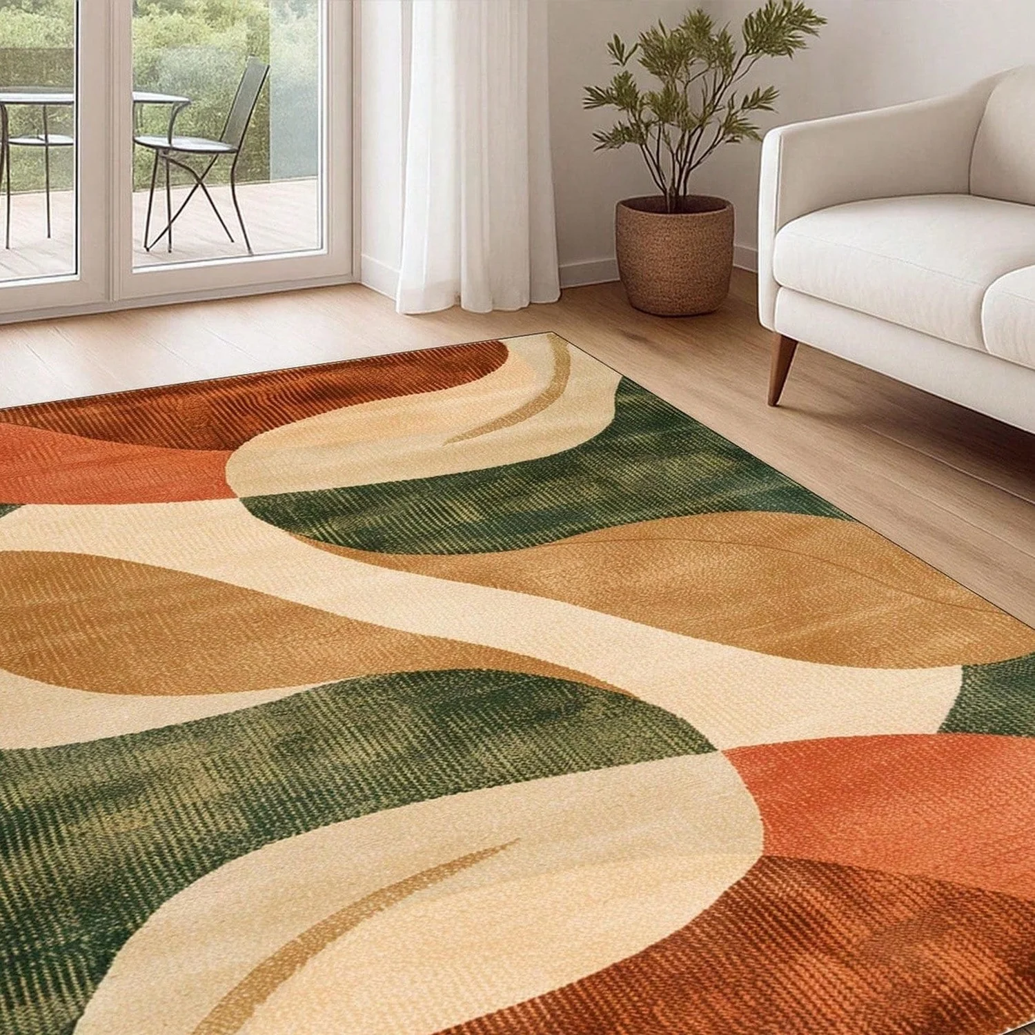 R Wave Carpet, Mid-Century Modern Carpet, Colorful Abstract Area Rug, Vintage Style Living Room, Geometric Modern Bedroom Carpet.