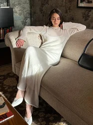 Sexy Summer Autumn Soft Knitted Mesh Cut Out Long Sleeve Beach Maxi Dress Casual Sets 2024 Women Holiday Swimsuit Cover Up A2879