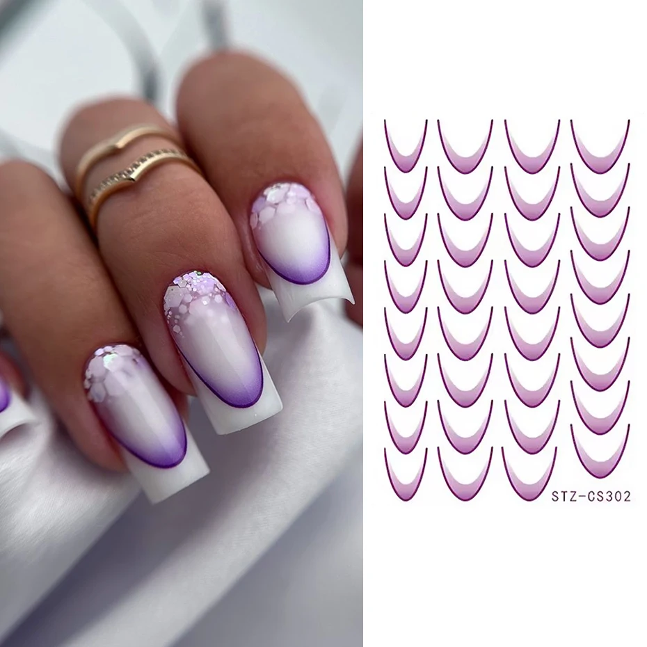 6 pçs gradiente linha francesa manicure arte do prego adesivos auto-adesivos decalques design dicas de unhas guias decorações estêncil manicure