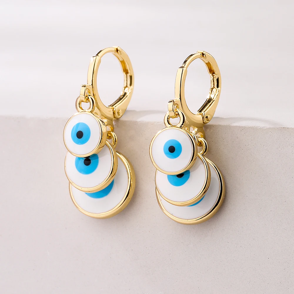 NEWBUY Fashion 4 Style Colorful Enamel Expoxy Evil Eye Drop Earrings For Women Gold Color Copper Wedding Earring Femme Bijoux