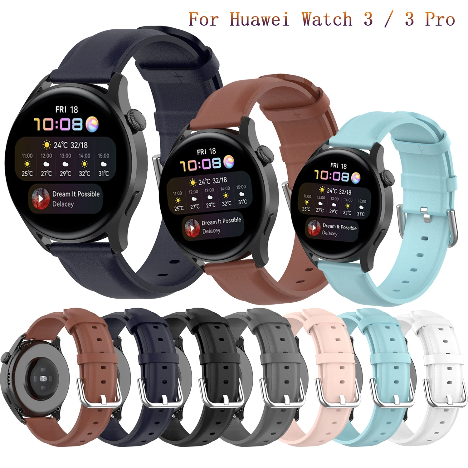 New Strap For Huawei Watch 3 / Pro Genuine Leather Band 22mm Watch Strap For Amazfit Stratos 2S 3 Bracelet Watchband Wristband