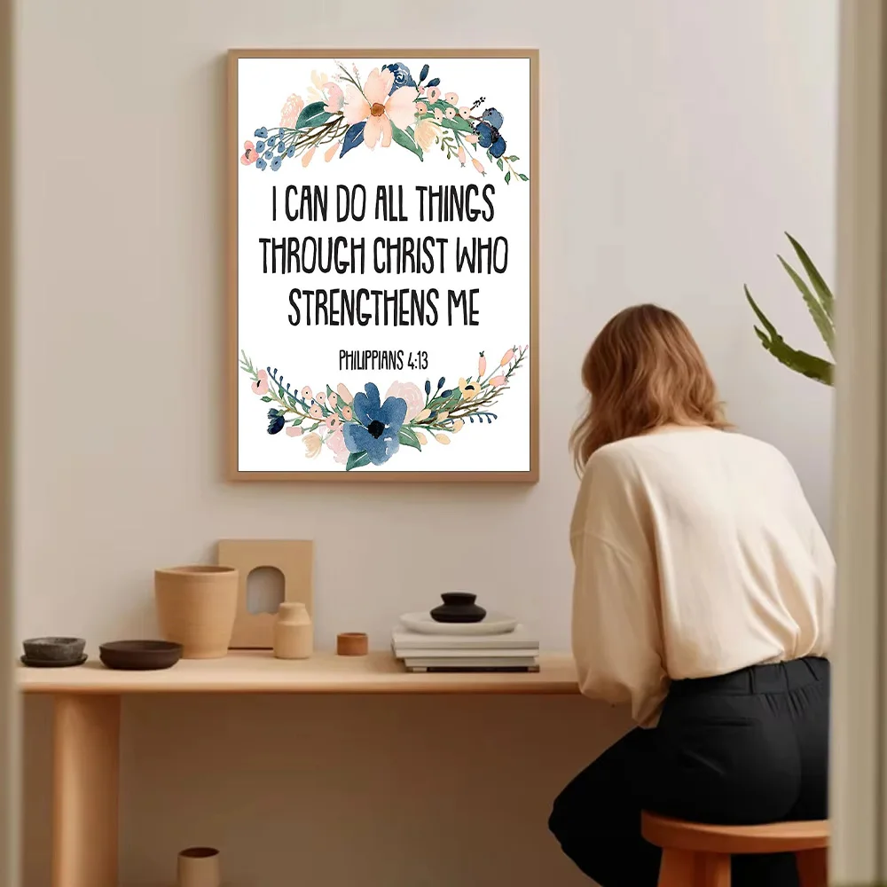 فيليبي 4:13 الكتاب قماش جدار الفن ملهمة المسيحية ديكور المنزل الإيمان هدية الآية الإيجابية الدينية الجدار الشنق