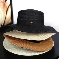 2021 Brand European and American Retro Ladies Sun Hat Bee Straw Hat Fashion Wide Brim Sunscreen Travel Sunshade Flat Top Hat