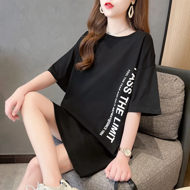 Short-Sleeved T-Shirt Dress Women's 2023 New Summer Korean Loose Long Fake Two-Piece Backless Half-Sleeve Tops Female Dresses