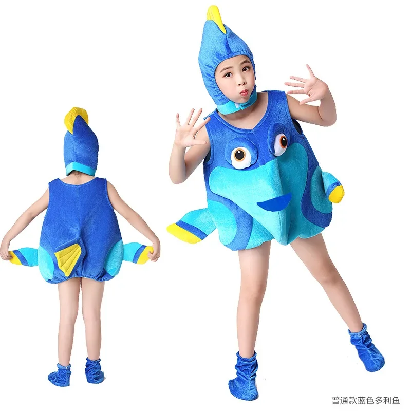 New 2025 Child Octopus Sea Animal Nemo Dory Cosplay Costume Blue Orange Jumpsuit Headgear Suits for Boy and Girl Halloween 95ly