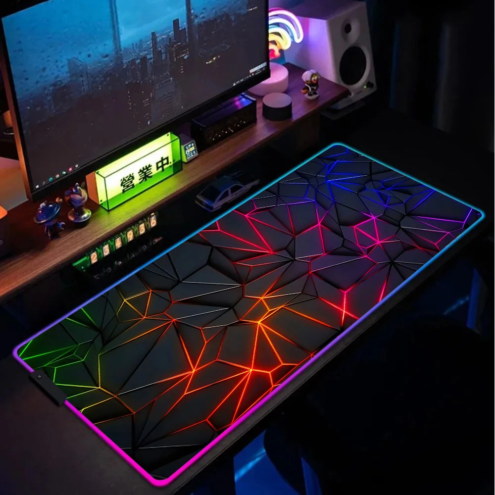 Alfombrilla de Escritorio Grande, Alfombrilla de Ratón LED de Bajo Consumo con Diseño de Red de Energía de Bajo Polígono, Alfombrilla de Ratón XXL para Decoración de Sala de Juegos, Alfombrilla de Escritorio Económica para PC Gamer