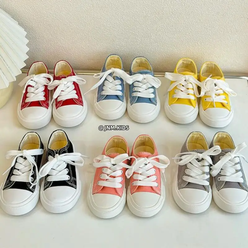 Size 20-38 New Candy Color Children's Canvas Shoes Spring Autumn Boys Girls Low Top Board Shoes Student Lace Parent Child Shoe