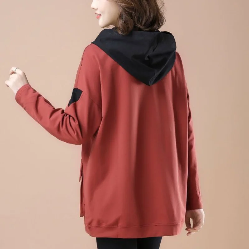 Autumn and Winter Versatile Temperament Women's Clothing Splice Pockets Fashion Korean Version Long Sleeved Commuting Hoodies