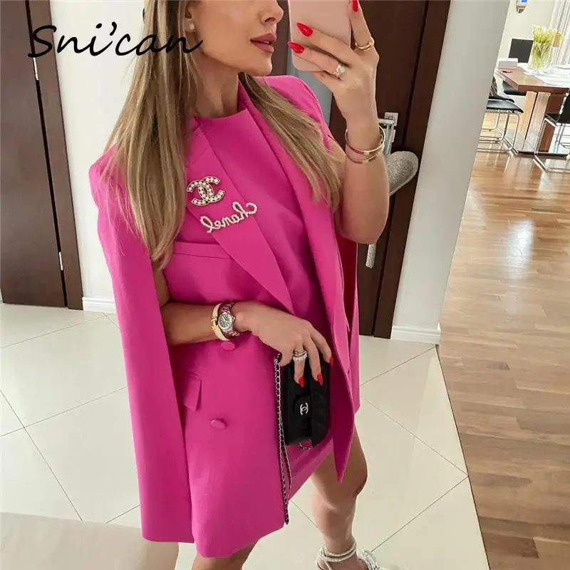 Rosa sem mangas casaco casaco jaqueta feminina moda primavera turn down collar duplo breasted bolsos escritório senhoras blazer mujer 2022