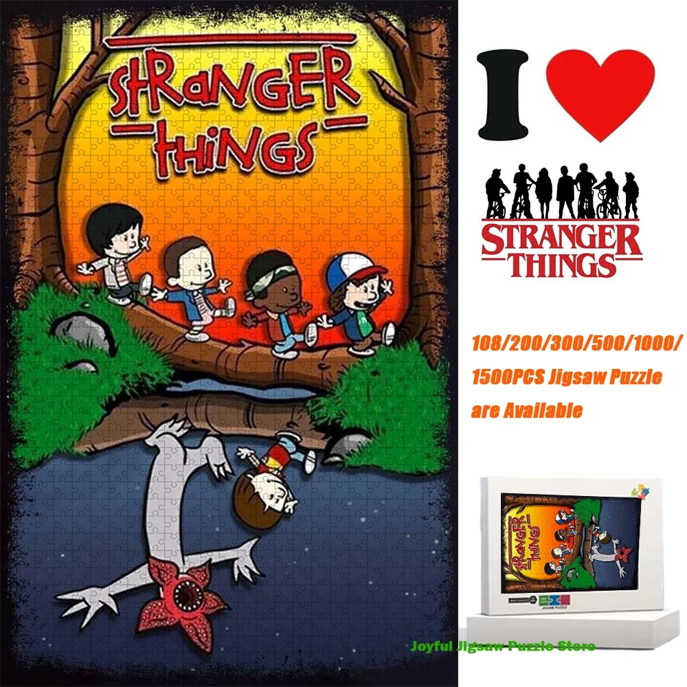 

Cartoon Style Stranger Things Jigsaw Puzzle Demogorgon & Main Characters Jigsaw Decompression Toy 108/200/300/500/1000/1500 Pcs
