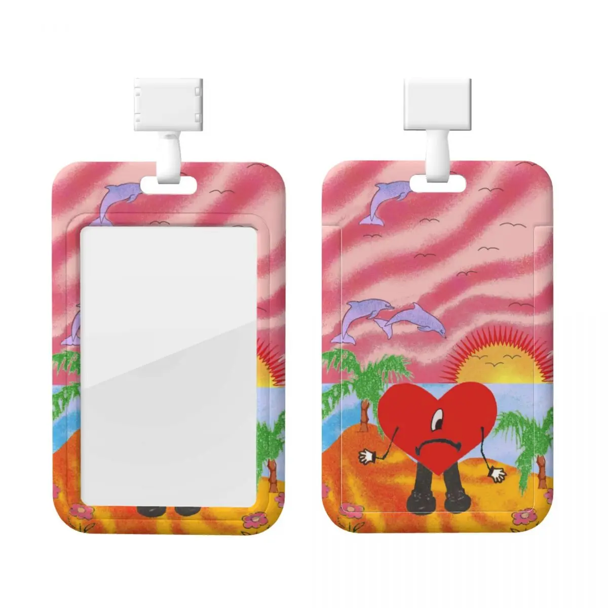 

Custom Beach Heart Bad B-Bunny Credit Card Holders Neck Strap Lanyard ID Badge Card Holder Rock Band For Engineers Card Holder