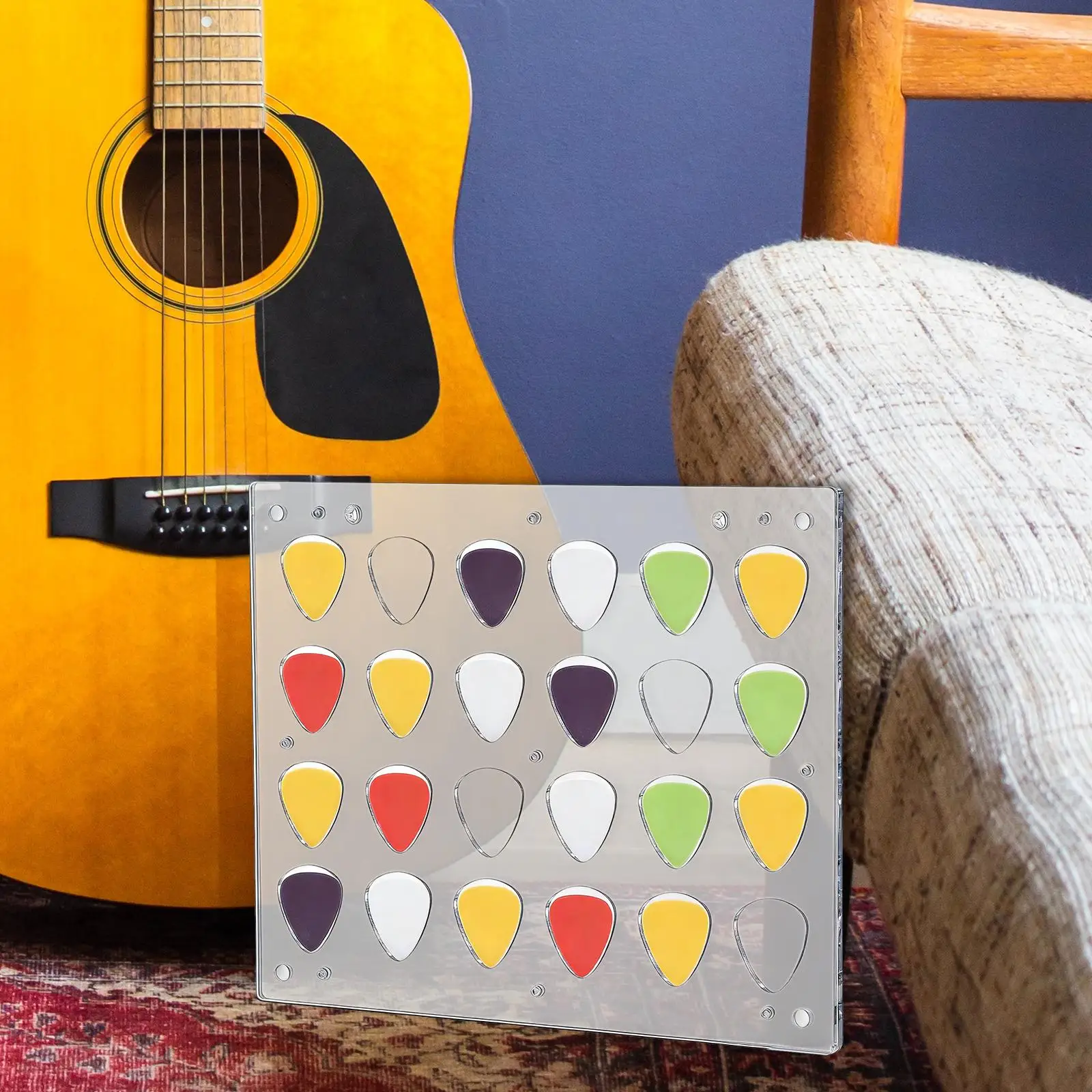 Guitar Pick Holder Space Saving 24 Slot Acrylic Display Case, Storage Rack for Office, Tabletop