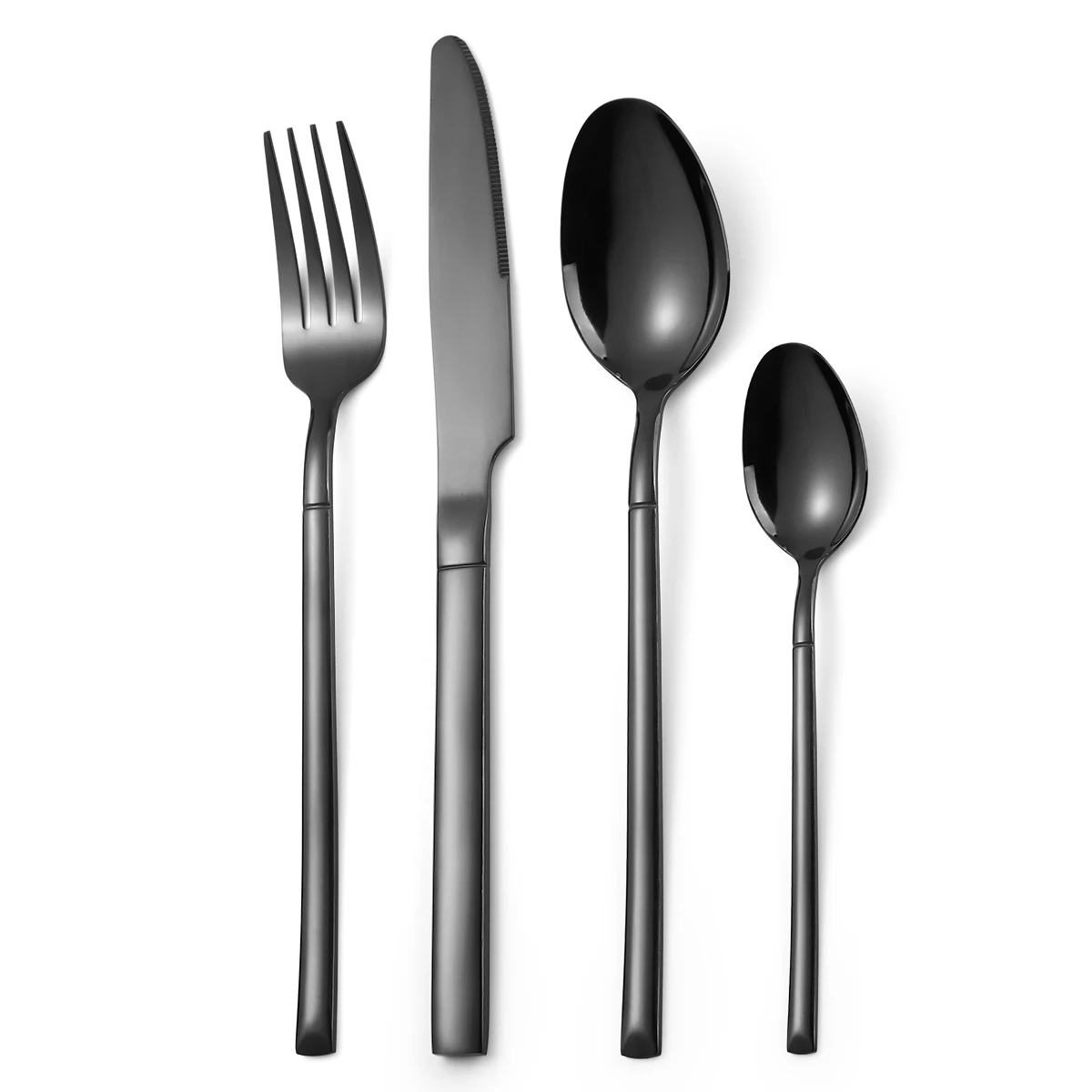 A · HOUSEWARE Black Stainless Steel Flatware Knight Square Handle 48Pieces Modern Cutlery Set for12 Elegant Tableware Silverware