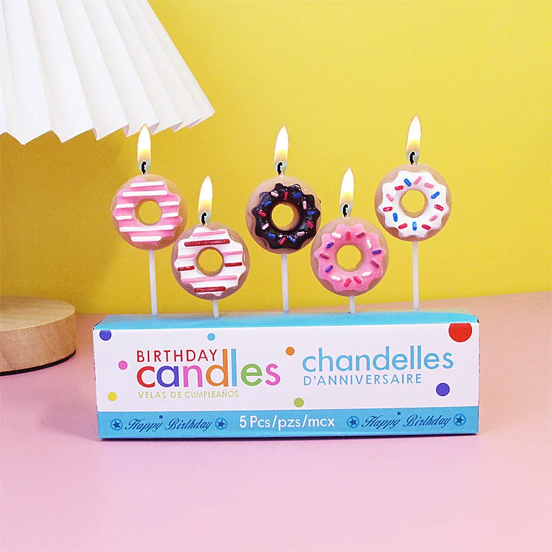 Ins Cute Doughnut Birthday Cake Candle Plugin, Colorful Doughnut Candle Decoration Plugin