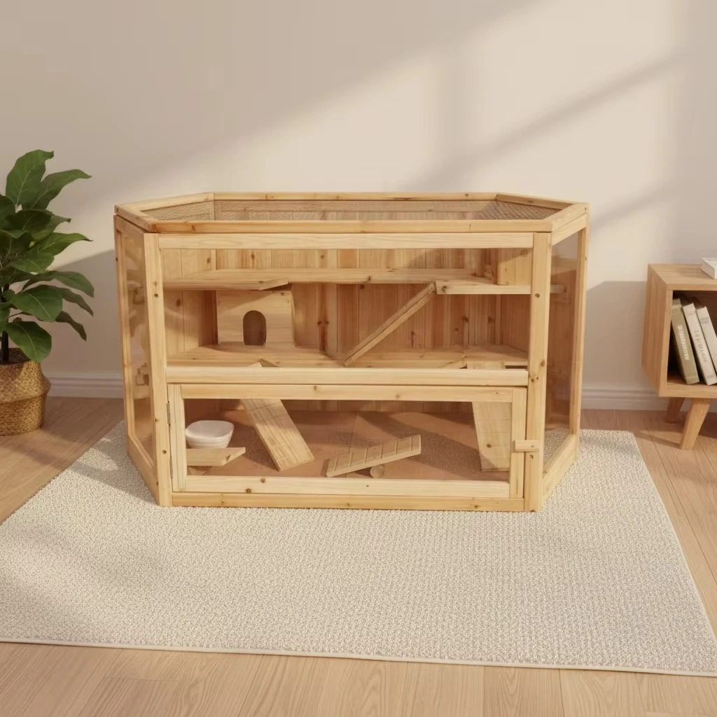 

Customizable Hamster Cage with Button Closure for Hamsters Indoor and Outdoor Use Luxury Modern Eco-friendly Large Wooden Pet Ho
