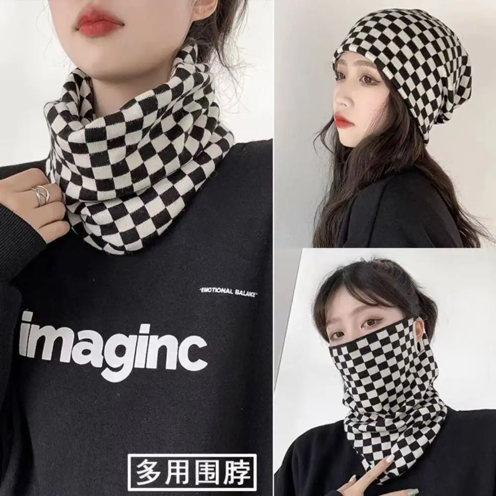 Thermal Hanging Ear Mask Simple Neck Cover Skullcap Winter Scarf Checker Neck Protection Cycling Face Mask Outdoor