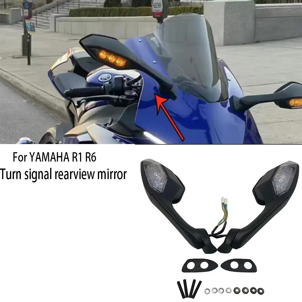 

YZF R1Black L&R Motorcycle Rear View Mirrors With Turn Signals For YAMAHA R1 R6 YZF-R1 2015-2029 YZF-R6 2017 2018 2019 2029 2020