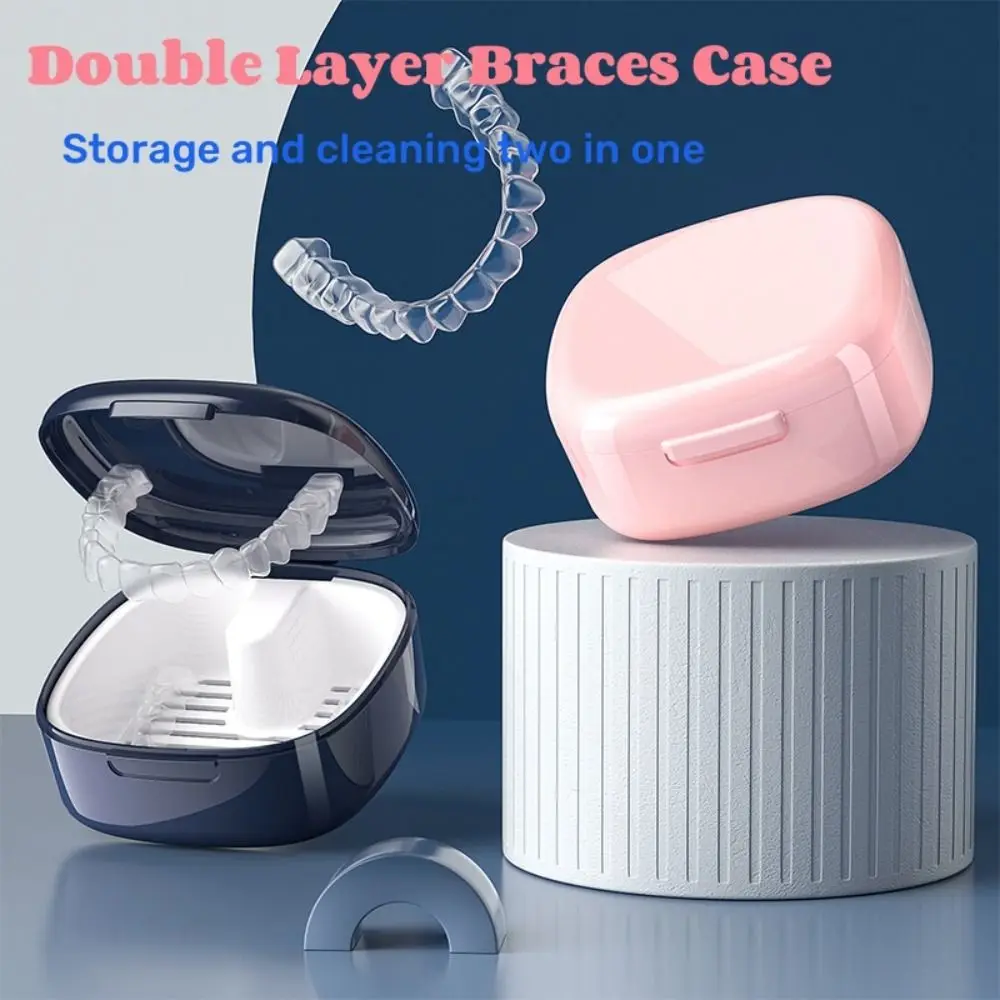 Portable Denture Storage Box Orthodontic Retainer Cleaning Denture Soak Box Dustproof Health Care Dental Retainer Case