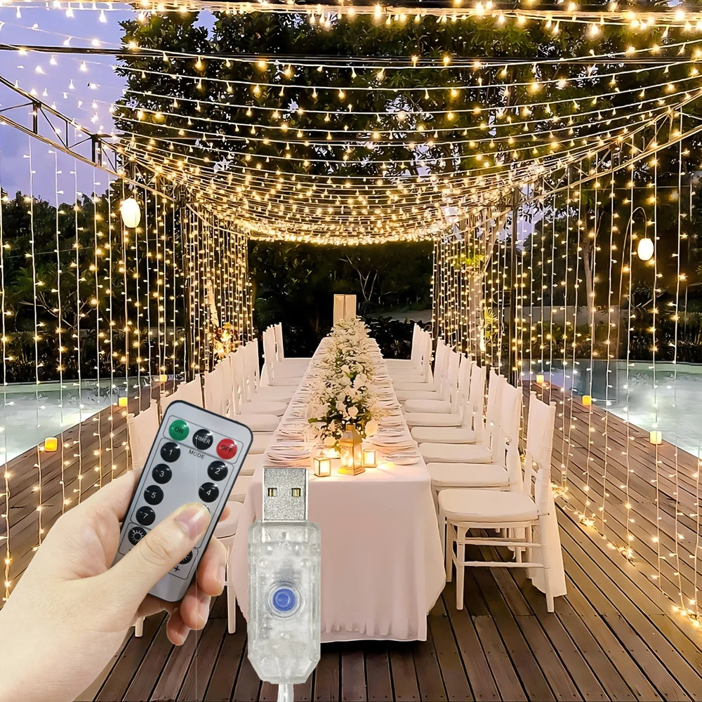 Garland 8 Mode LED Holiday Party Wedding  USB Curtain String Lights Christmas Fairy Light 3M 6M Birthday Decoration Home Decor