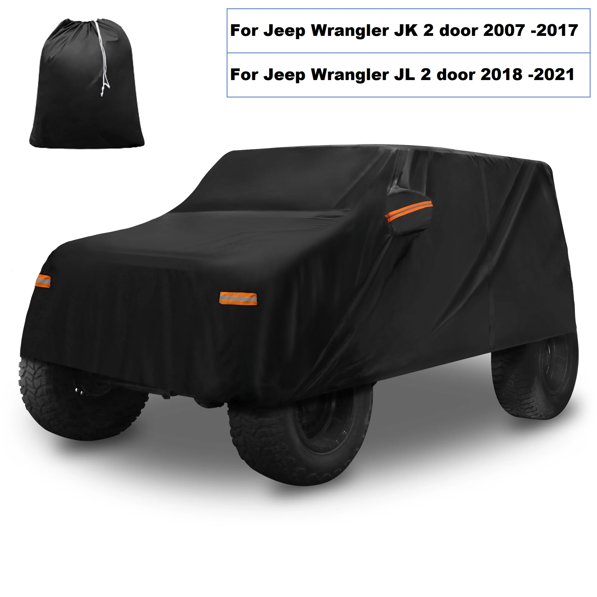 X Autohaux Full Car Cover for Jeep Wrangler JK 2/4 Door 2007 -2017 Aluminum Film Outdoor Cover Weather Protection w/ Door Zipper