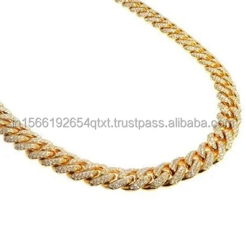 Product of 14k Yellow Gold Vvs d Moissanite Diamond 12mm 18 to 24 Inches Miami Cuban Link Chain for Unisex From India