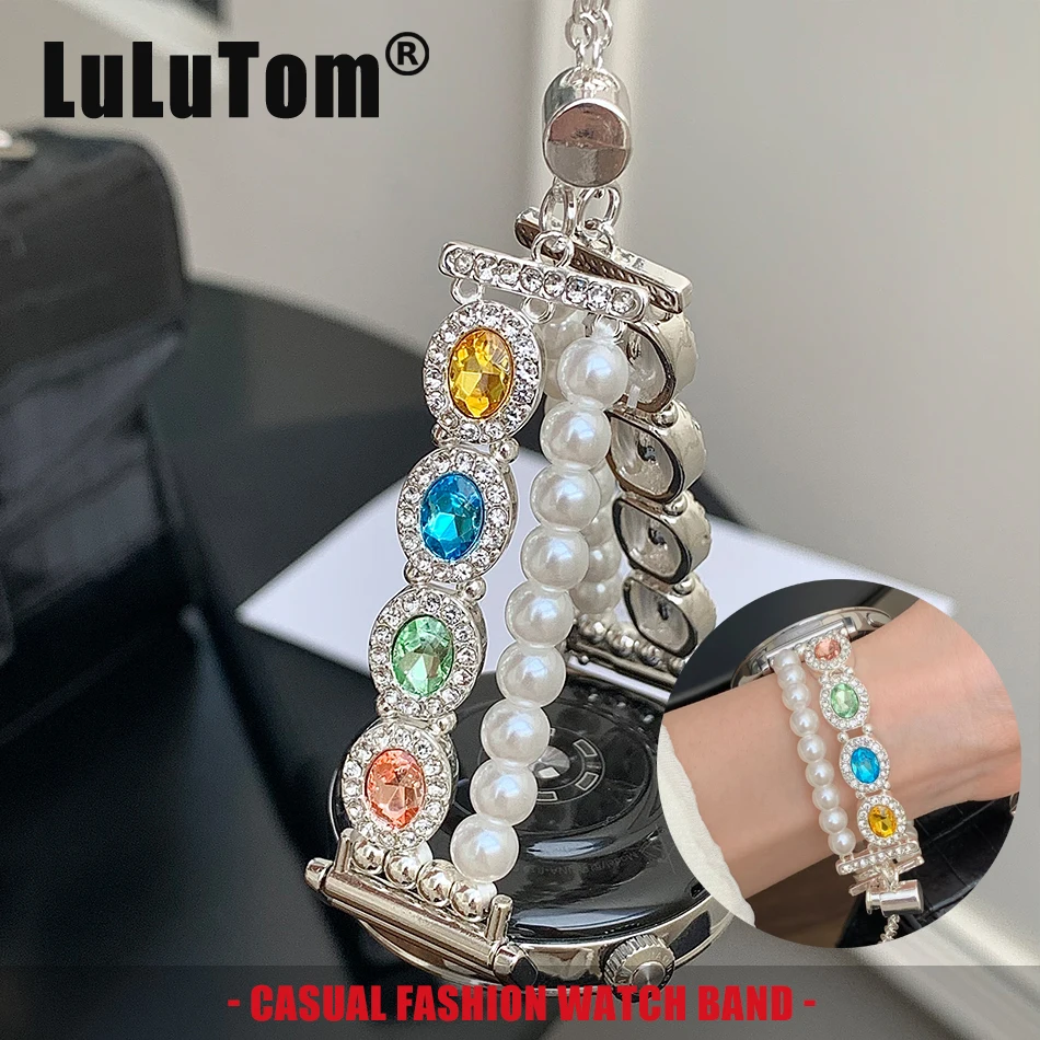 

Ремешок 18/20/22 мм для Samsung Galaxy Watch 8 Ultra 7 6 5 Pro 4 Classic Amazfit Color Diamond Pearl, браслет с двойной цепочкой, ремешок для часов