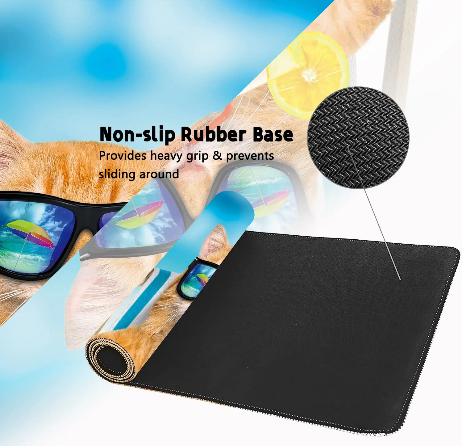 Large Gaming Mousepad Cute Cat on Beach Chair Keyboard Mouse Mat Desk Pad with Non Slip Rubber Base Stitched Edges Office Decor