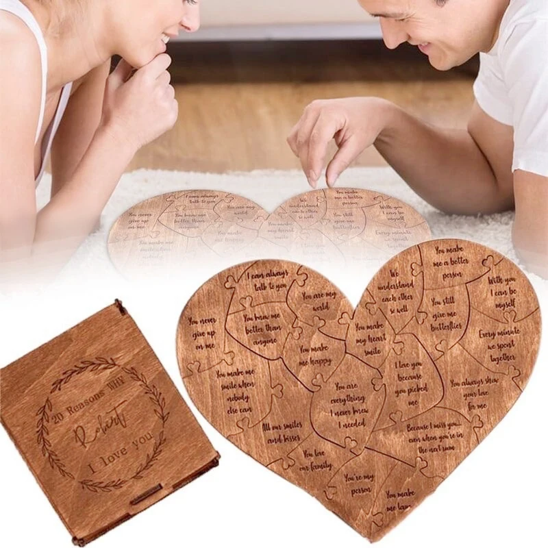 Reasons Why I Love You Wooden Heart Puzzle Romantic Love Jigsaw Puzzle Wedding Valentine's Puzzles Block Puzzle DIY Gifts