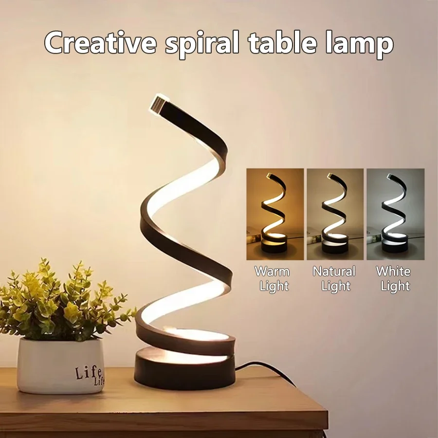 Minimalist Spiral Table Lamp Three Color Dimmable Desk Lamp Ambient Light Bedroom Lamps Bar Cafe Office Hotel Living Room Decor