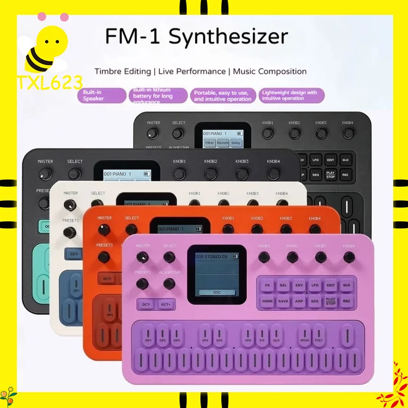 Pédale d'effets M-Vave Fm-1, synthétiseur Bluetooth portable Fm1, batterie 12h, haut-parleur 6-opérateurs, MIDI, 32 algorithmes, 128 presets intégrés