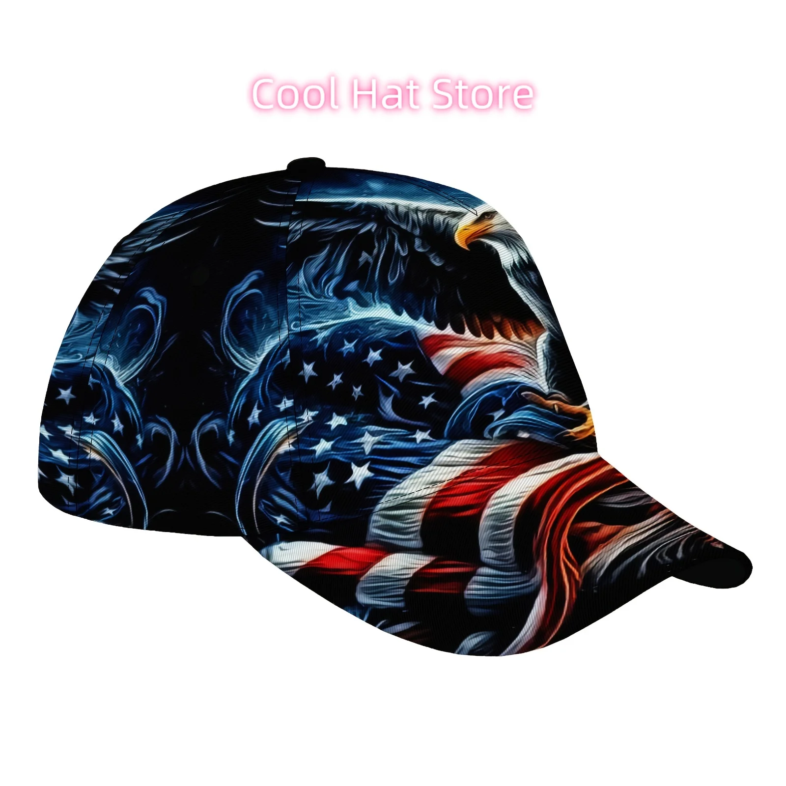 1pc Men's Breathable Adjustable American Flag & Eagle Baseball Cap - Lightweight Polyester Curved Brim Hat with Snapback Closure