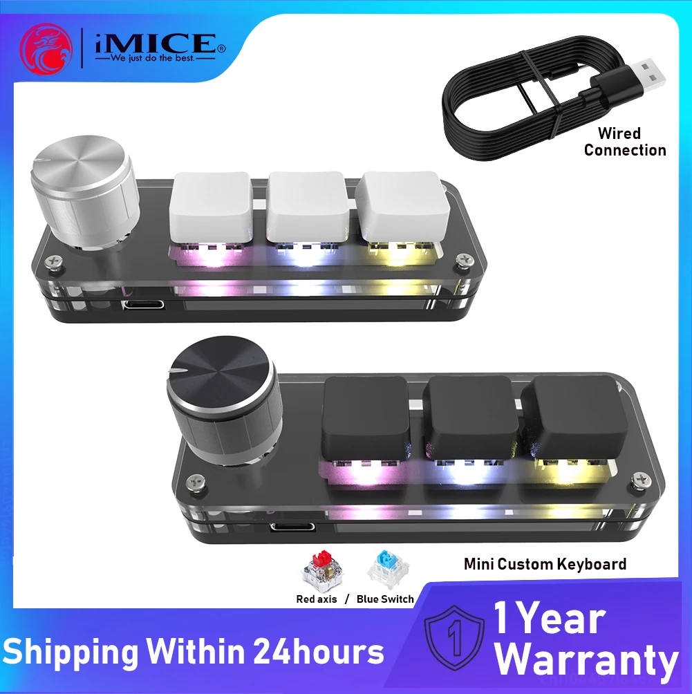 

RGB 3 key Customize Wired Mini Keyboard Macro Knob Copy Paste Shortcut Key E-sports Game Mechanical Hot Swap Mini Keyboard