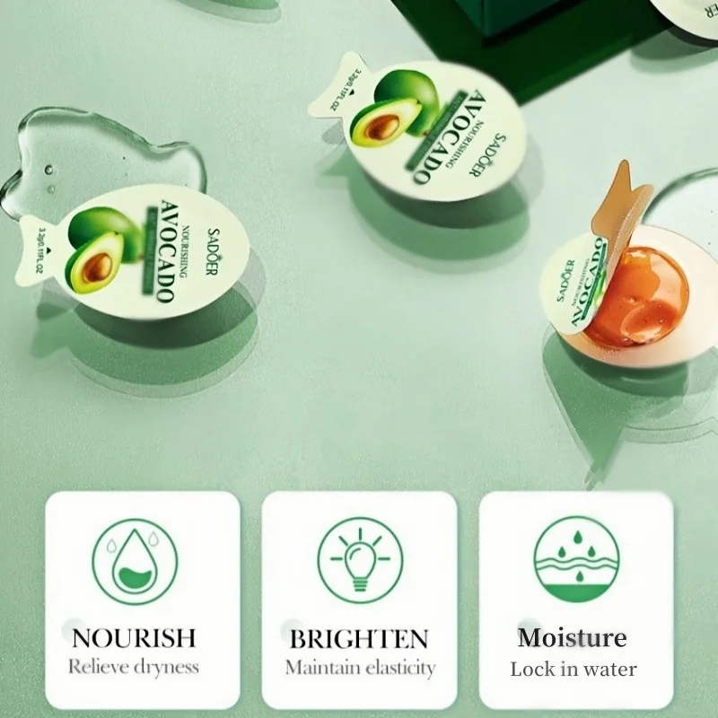 1 Box of 8 Avocado Sleeping Masks, Nourishing, Moisturizing, and Firming, Individually Packaged, Easy to Carry.
