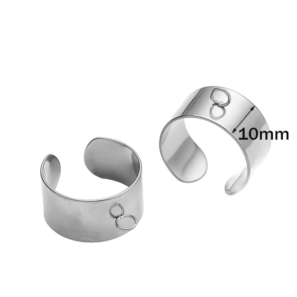 10pcs 6mm 10mm Gold Stainless Steel Open Adjustable Blank Cuff Ring Base with Loop For DIY Finger Rings Jewelry Making Findings