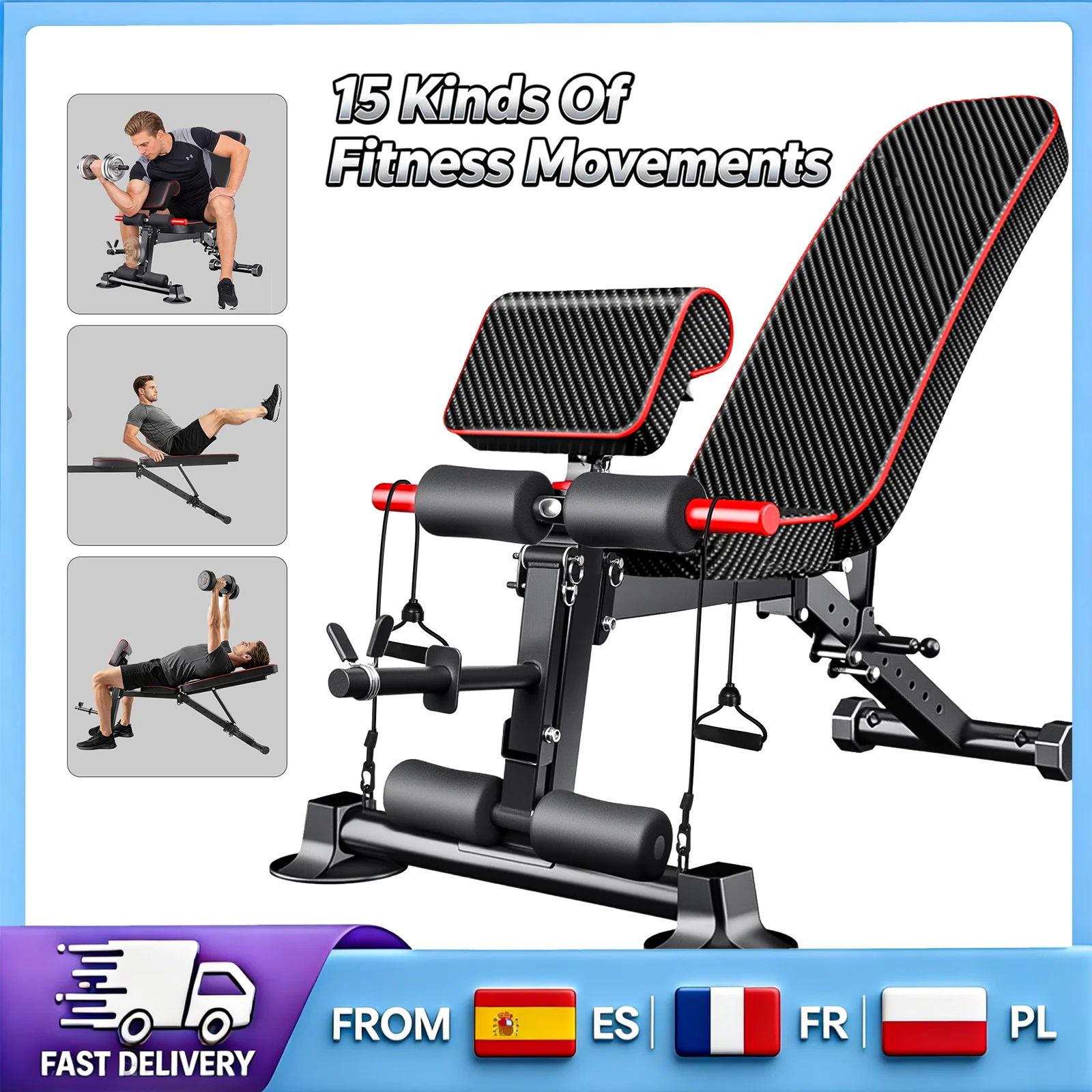 Banc de musculation réglable avec support pour barre, station de musculation multifonction, banc inclinable et déclinable pour entraînement à domicile et musculation