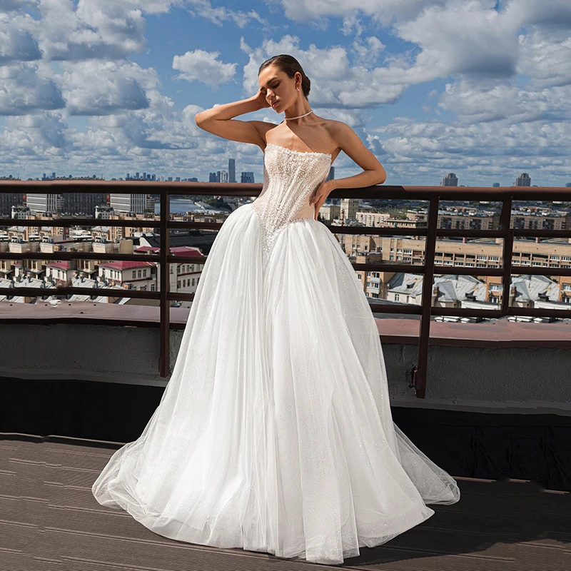 

Свадебное платье Eightree Vestido de Noiva Renda 2026, женское, без бретелек, с блестками, бисером и жемчугом, винтажное